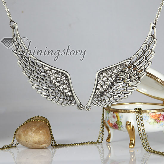 angle wings copper antique long chain pendants necklaces