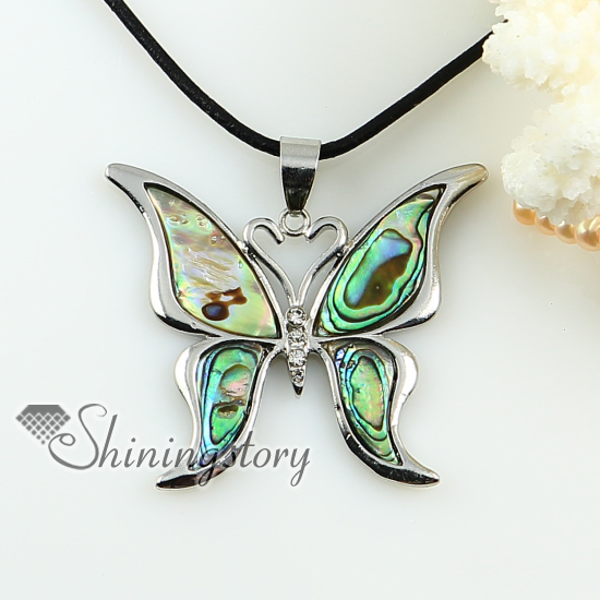 butterfly rainbow abalone shell mother of pearl rhinestone pendants for necklaces