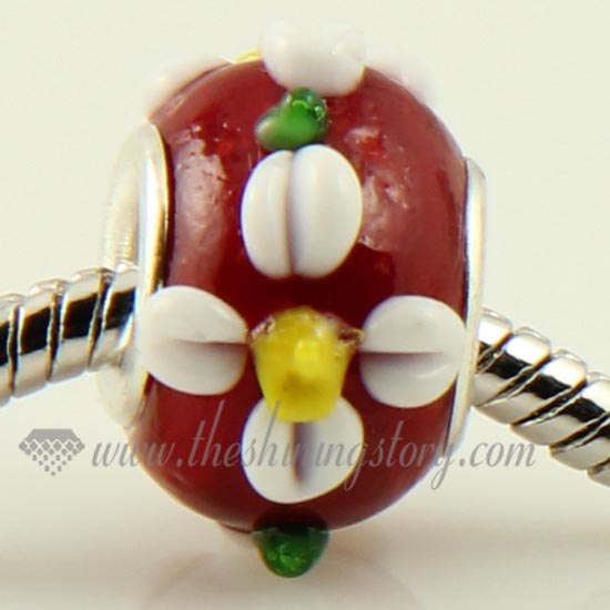 flower murano glass big hole beads for fit charms bracelets