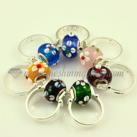 flower murano glass european beads finger rings jewelry