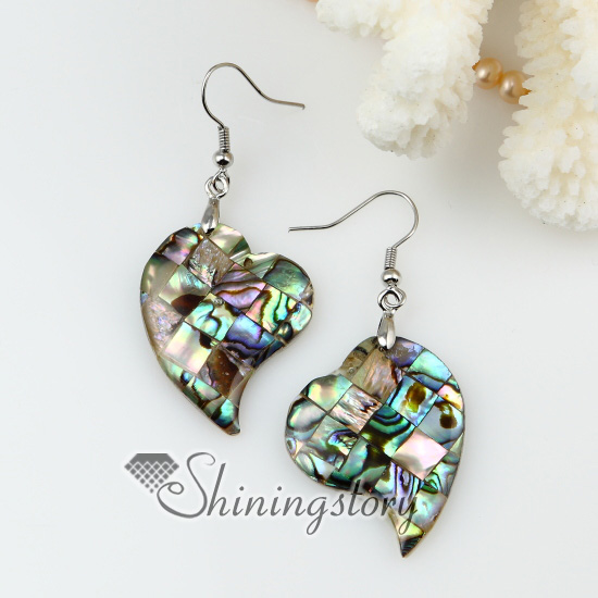 heart moon olive round patchwork seawater rainbow abalone shell mother of pearl dangle earrings