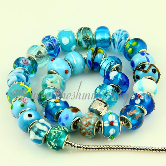 light blue murano glass beads for fit charms bracelets
