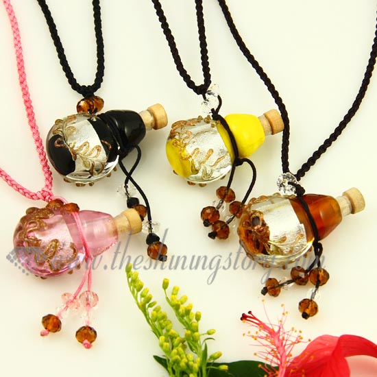 vintage perfume bottle pendant necklace small wish bottle pendant necklace wholesale supplier handcrafted lampwork glass glitter jewellery