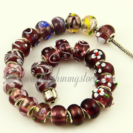 purple murano glass european beads for fit charms bracelets