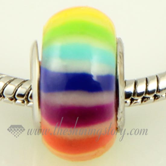 rainbow polymer clay big hole beads for fit charms bracelets
