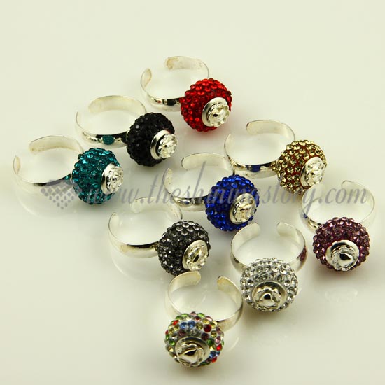 rhinestone big hole beads free size finger rings jewelry
