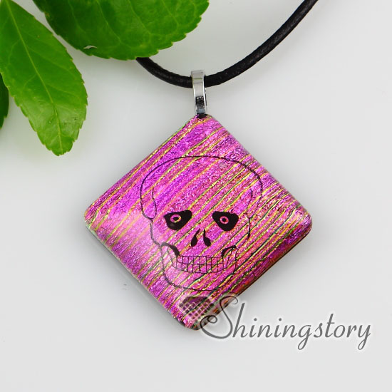 rhombus skull dichroic foil glass necklaces with pendants jewelry