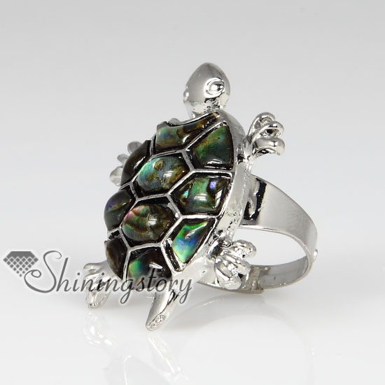 seaturtle seawater rainbow abalone mother of pearl silver filled brass finger rings