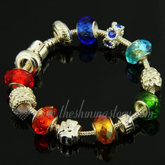 silver charms bracelets with crystal rhinestone beads