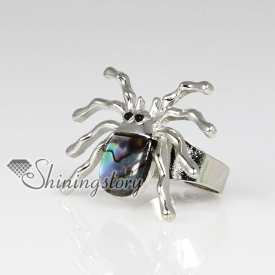 spider seawater rainbow abalone mother of pearl silver filled brass finger rings jewelry