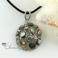 round patchwork cystal rhinestone rainbow abalone sea shell mother of pearl pendant necklace