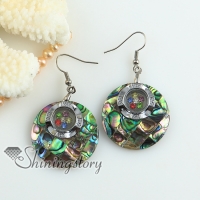 round flower patchwork turn rainbow abalone oyster sea shell mother of pearl rhinestone dangle earrings