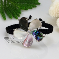 flower white pink penguin rainbow abalone mother of pearl sea shelll rhinestone macrame bracelets