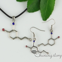 dopamine molecule rhinestone silver plated necklace with pendants dangle earrings jewelry sets