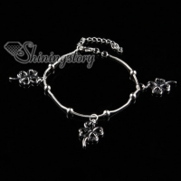 925 sterling silver filled brass silver ball four leaf shamrock bracelets with charms