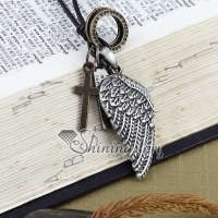 angle wings leather long chain pendants necklaces