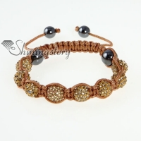 brown cord macrame disco glitter ball pave beads bracelets