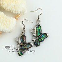 butterfly rainbow abalone oyster sea shell mother of pearl dangle earrings