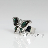 butterfly seawater rainbow abalone mother of pearl silver filled brass finger rings