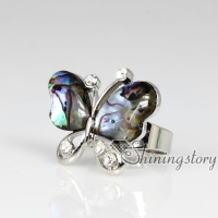 butterfly seawater rainbow abalone mother of pearl silver filled brass finger rings jewelry