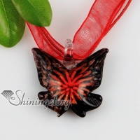 butterfly with flowers inside glitter lampwork murano italian venetian handmade glass necklaces pendants