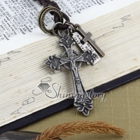 christan cross leather long chain pendants necklaces