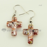 cross foil lampwork murano glass earrings jewelry