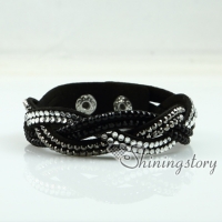 crystal rhinestone slake bracelets wristbands genuine leather wrap woven bracelets