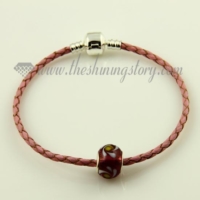 european leather charms bracelets with murano glass beads