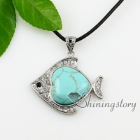 fish heart turquoise glass opal semi precious stone shining rhinestone necklaces pendants