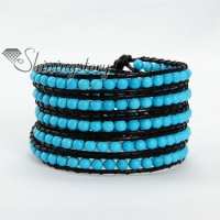 five layer stone bead beaded leather wrap bracelets