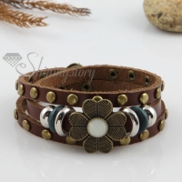 flower triple layers genuine leather bracelets