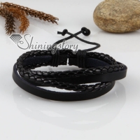 genuine leather woven multi layer wristband drawstring bracelets for men and women