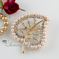 leaf rhinestone pearls openwork scarf brooch pin jewelry