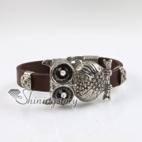 night owl fleur de lis snap wrap bracelets genuine leather rhinestone