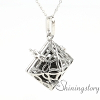 rhombus openwork essential oil jewelry diffuser necklace wholesale jewelry lockets diffuser jewelry wholesale metal volcanic stone necklaces
