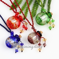 essential oil diffuser necklaces small wish bottle pendant necklace wholesale supplier handcrafted lampwork glass glitter jewellery