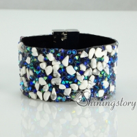 shining rhinestone magnetic buckle wrap slake bracelets mix color leather bracelet