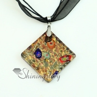 square glitter foil millefiori murano lampwork glass venetian necklaces pendants
