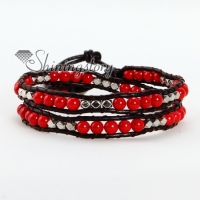 stone with silver bead beaded leather wrap bracelets