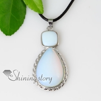 teardrop semi precious stone glass opal amethyst tiger's-eye rose quartz necklaces pendants
