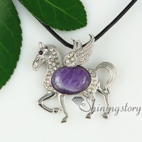 tiger's-eye rose quartz amethyst agate lapis lazuli semi precious stone rhinestone horse wings oval necklaces with pendants