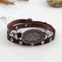 two layer with alloy genuine leather bracelets
