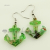 anchor glitter lampwork murano glass earrings jewelry green