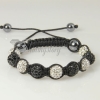 black alternating macrame disco ball pave beads bracelets design E