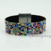 blingbling shiny crystal rhinestone magnetic buckle wrap slake bracelets muliti color leather bracelet design B