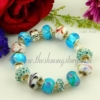 charms bracelets with murano glass rhinestone crytal beads light blue