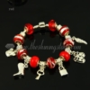 charms silver bracelets with european murano glass beads red