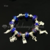 charms silver bracelets with european murano glass beads blue