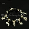 charms silver bracelets with european murano glass beads black